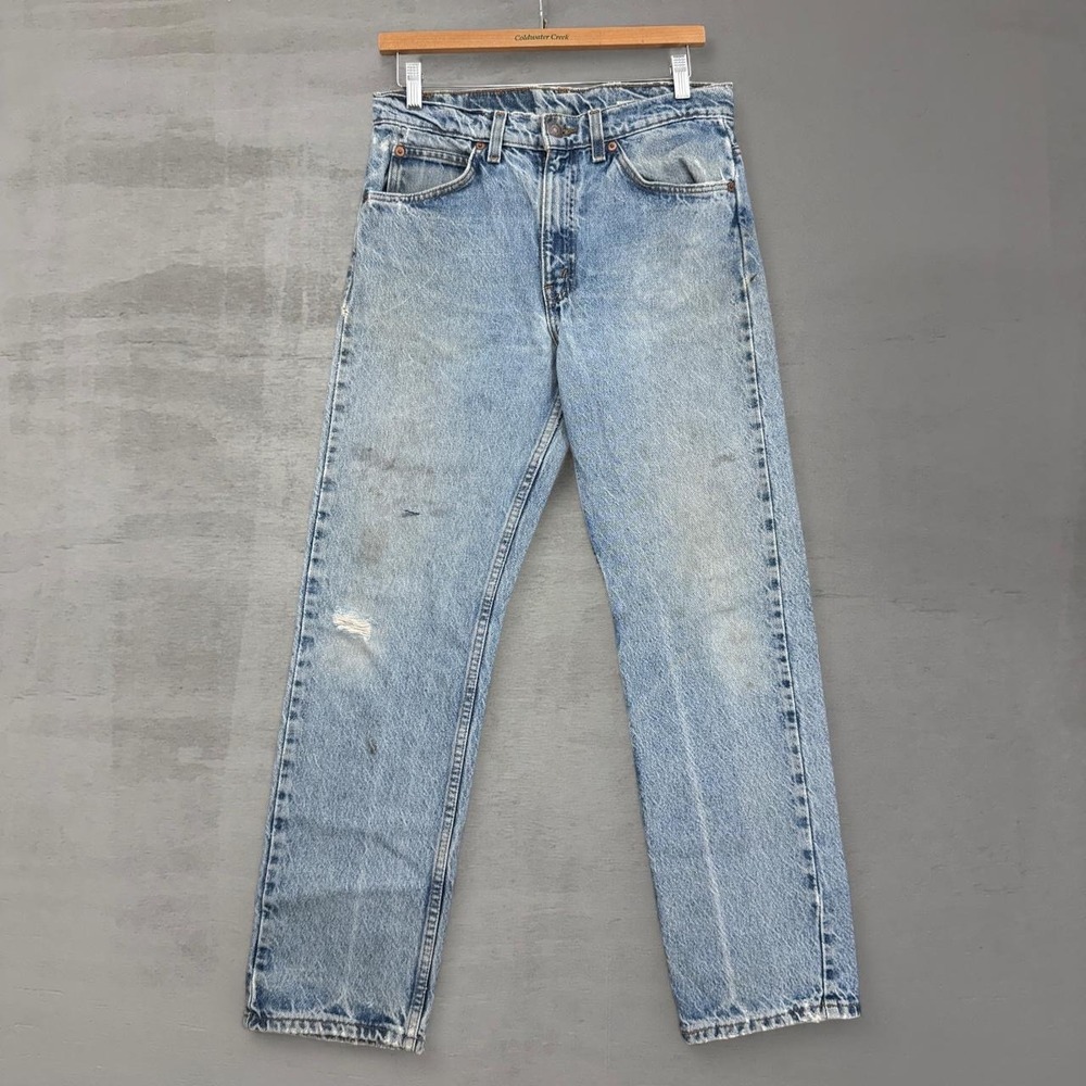 Vintage Levi's 505 Straight Leg Jeans Light Wash Orange Tab Distressed 30 x 29